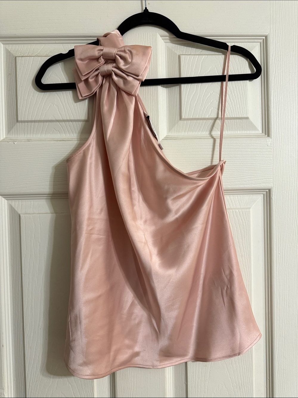 & Other Stories Satin One-Shoulder Tank with Bow - Light Pink